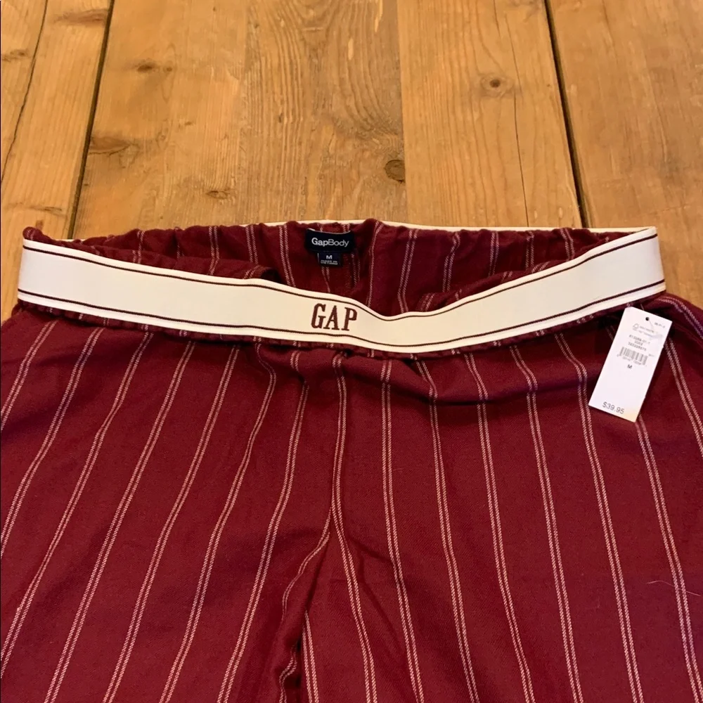 Gap Flannel PJ Pants Med Purple Burgundy‎ With Stripe Elastic Waist Side Pockets